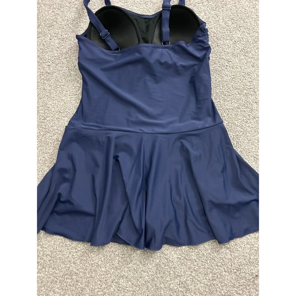 Shekini Swim Dress Womens Large Navy Blue Excellent Ruched Twist Front One Piece